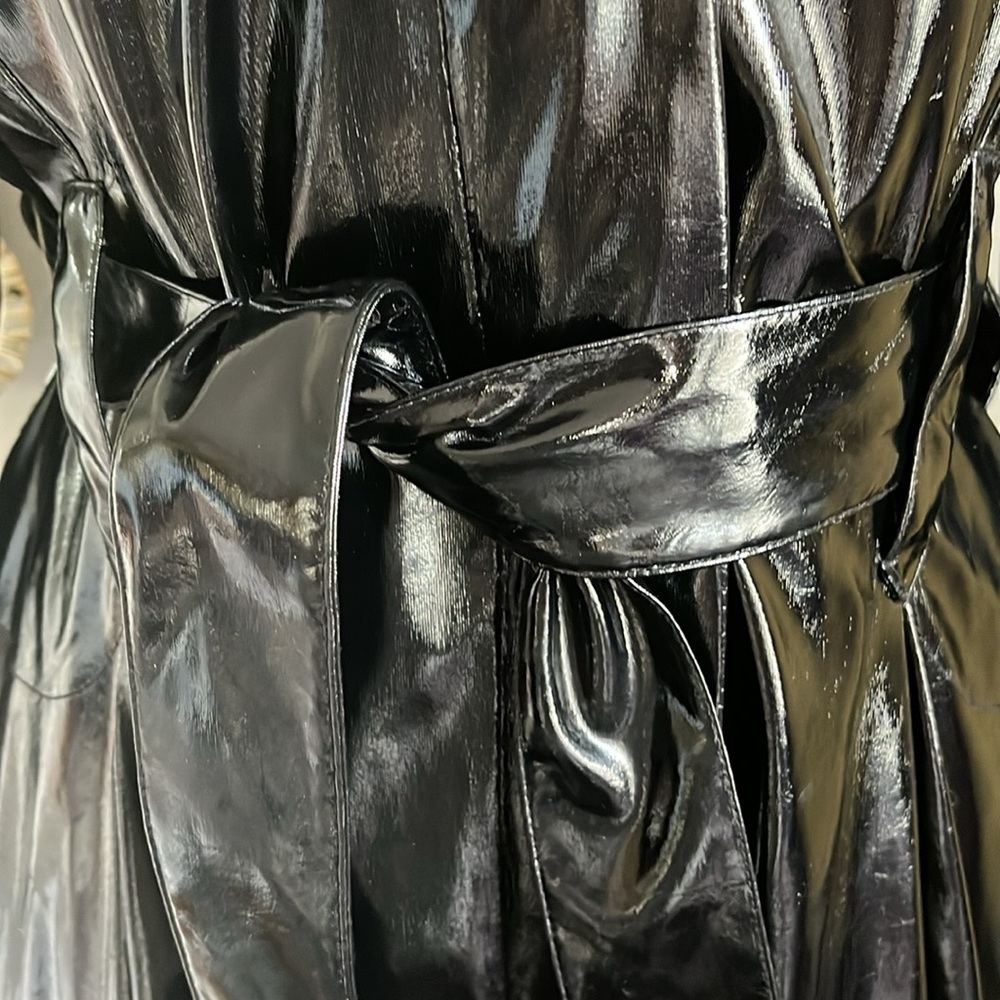 Calvin Klein Black High Shine Patent Faux Leather Trench Coat w/pockets Size M - Picture 9 of 17